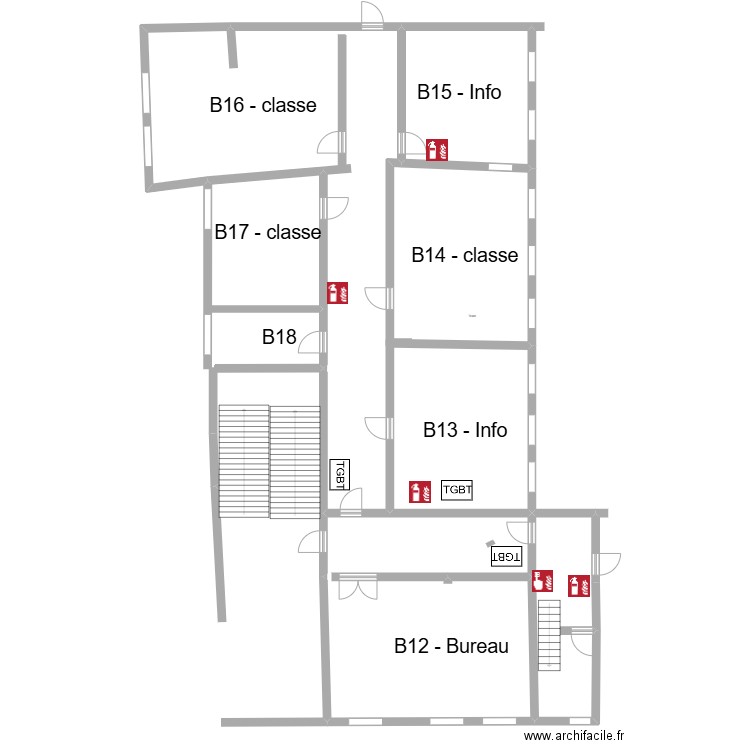 Résédas B niv 1 Electricité. Plan de 4 pièces et 121 m2