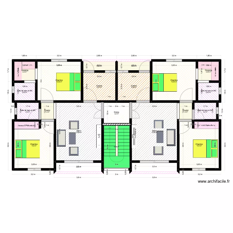 2 apparts par niveau +2 Douches/Appart. Plan de 2 apparts par niveau +2 Douches/Appart. Plan de