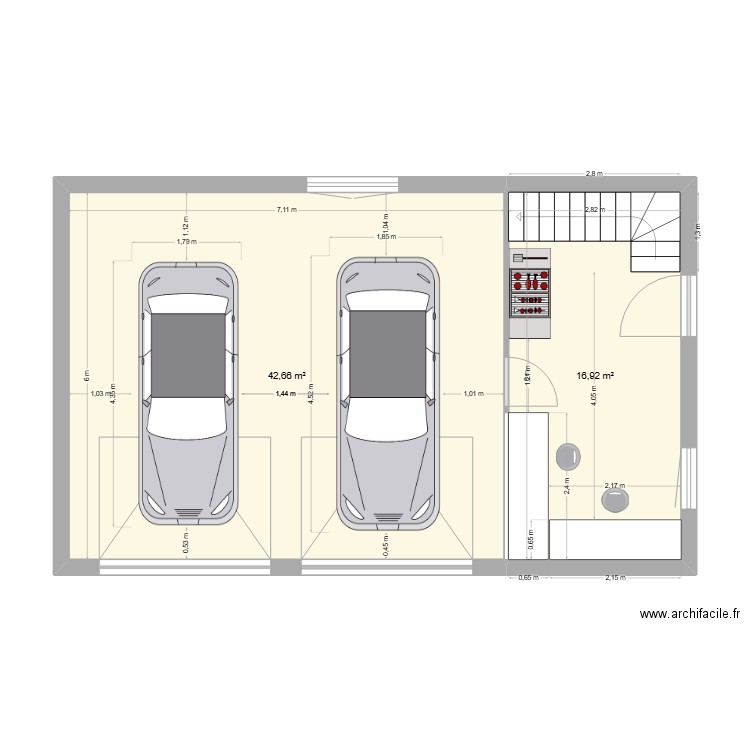 garage. Plan de 2 pièces et 60 m2