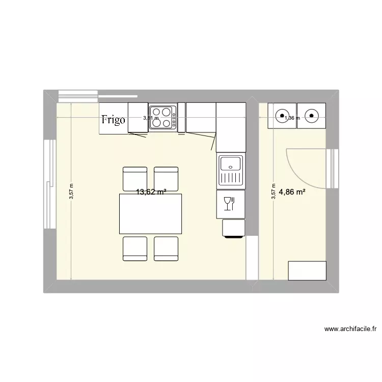 maison. Plan de 2 Pièces et 18 m² maison. Plan de 2 Pièces et 18 m²