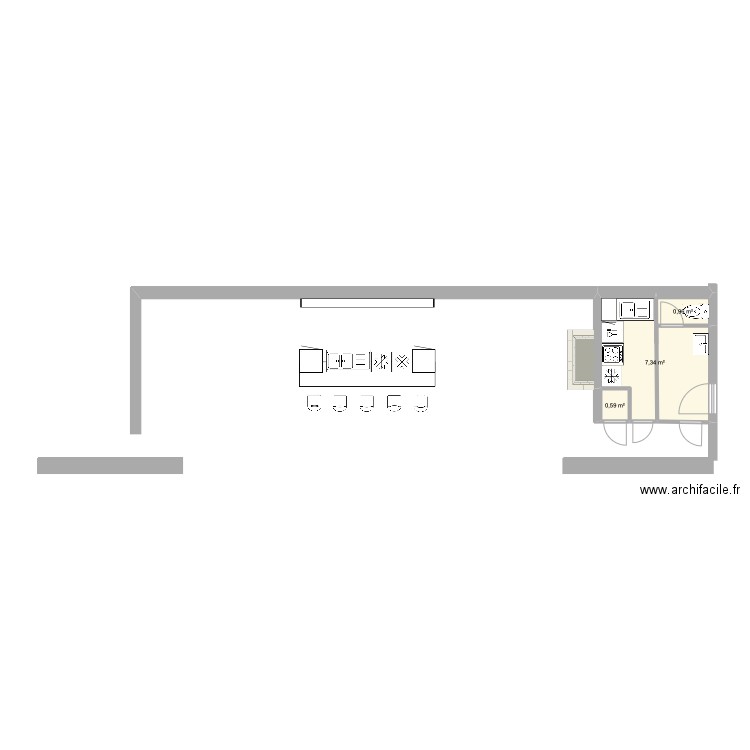 Pool house. Plan de 3 pièces et 9 m2