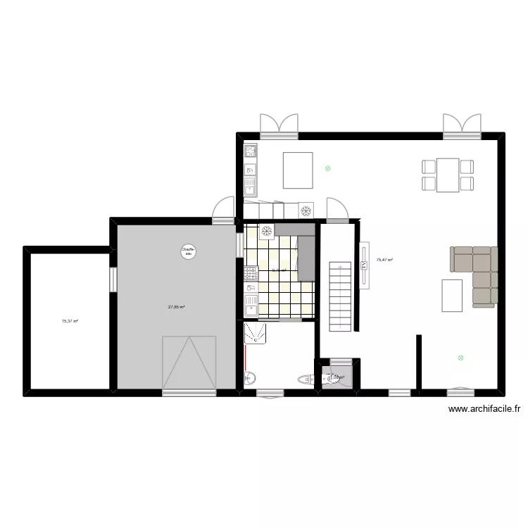 Salle à manger/cuisine + extension. Plan de 5 et 130 m² Salle à manger/cuisine + extension. Plan de 5 et 130 m²