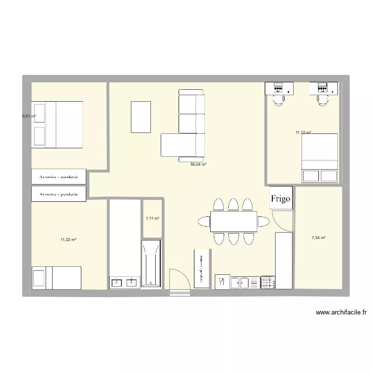 modele 2. Plan de 6  et 99 m²