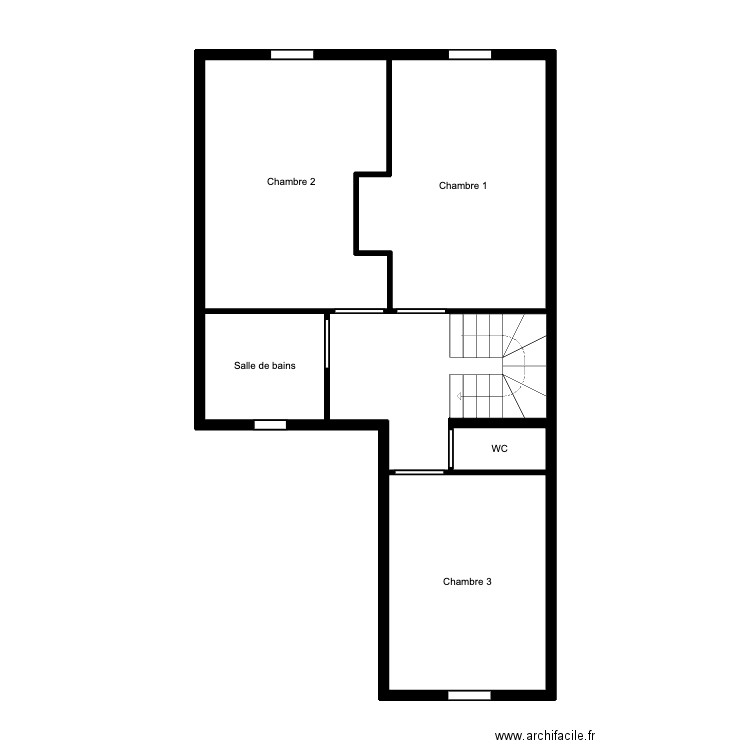COFFIN - Etage 1. Plan de 6 pièces et 54 m2