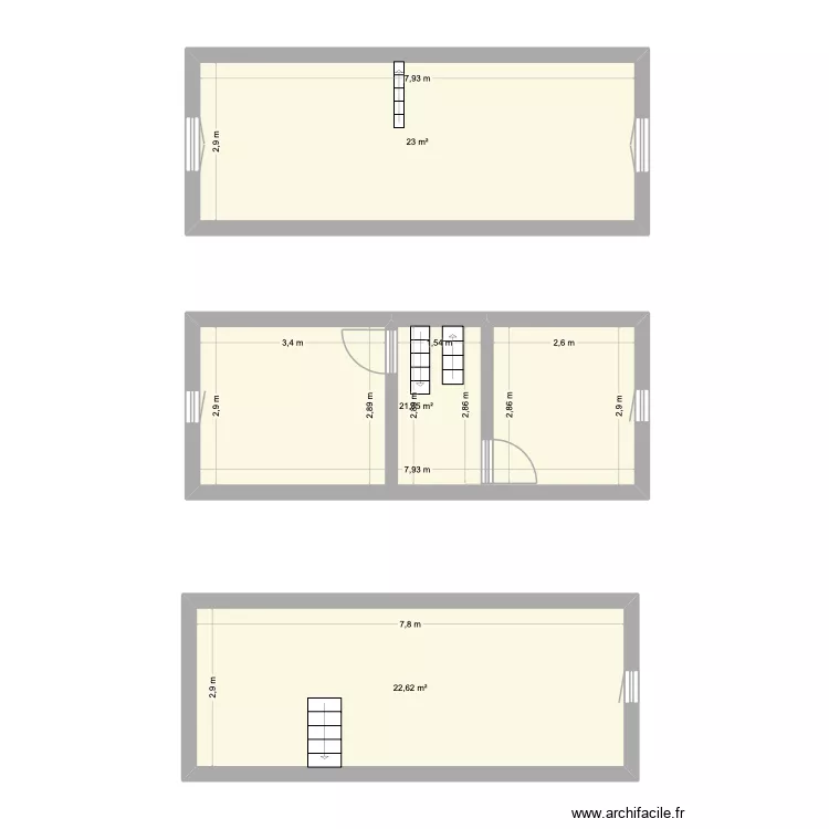 481 1er etage et 2eme. Plan de 3 Pièces et 67 m²