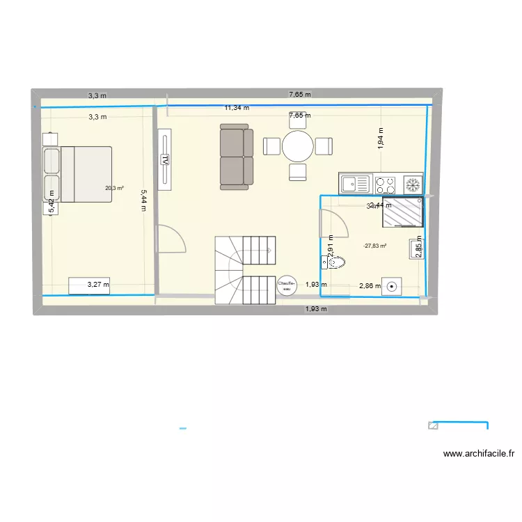 nozay combles t2 new2. Plan de 2 Pièces et 29 m²