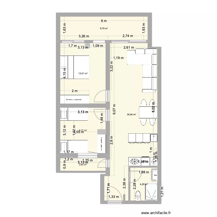 Jasmine meubles 2. Plan de 6  et 71 m²
