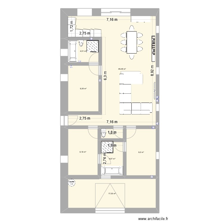 La petite maison de Saint Juire. Plan de 8 pièces et 102 m2