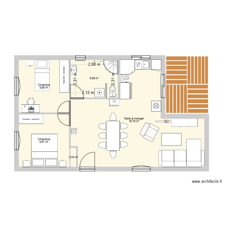 Chalet aménagé. Plan de 5 pièces et 63 m2