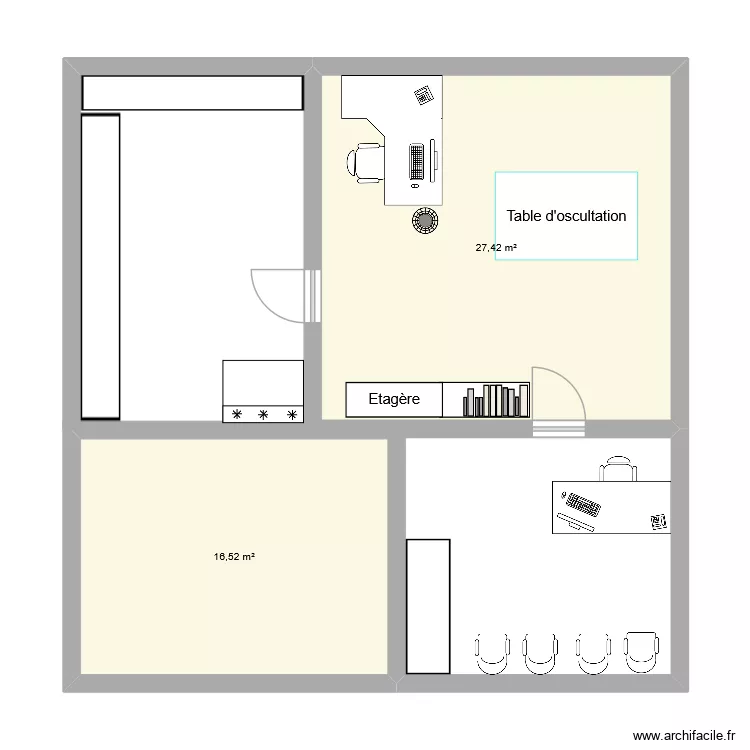 Clinique v&eacute;t&eacute;rinaire. Plan de 2  et 44 m²