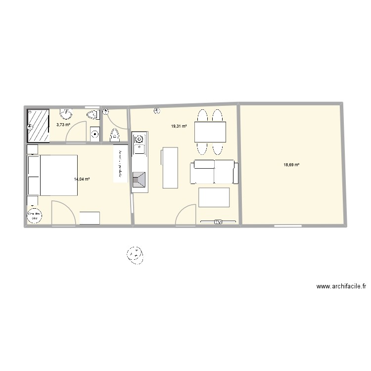 plan studio. Plan de 4 pièces et 56 m2
