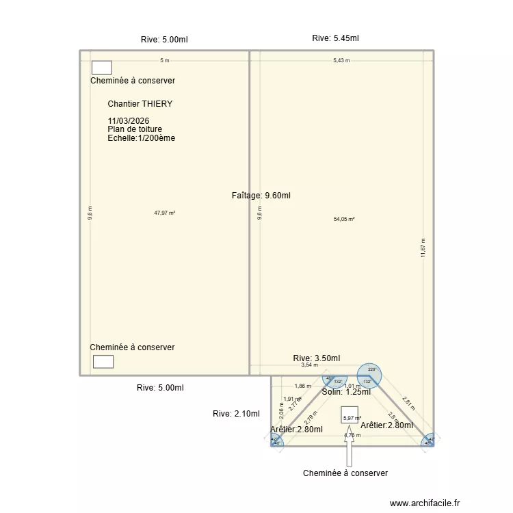 Plan THIERY. Plan de 4  et 110 m²