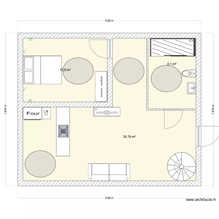etage 1. Plan de 3 pièces et 57 m²