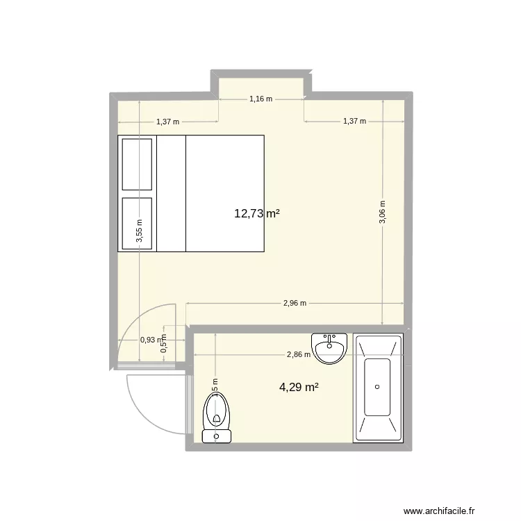 jc option 2. Plan de 2  et 17 m²