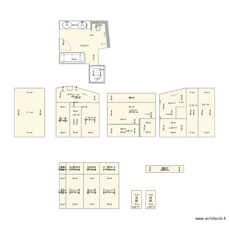 sdb d. Plan de 25 pièces et 67 m2
