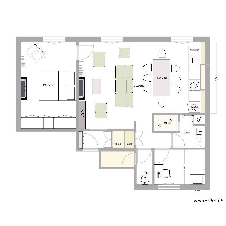 charlot 10. Plan de 8 pièces et 53 m2