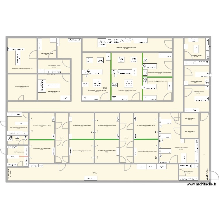 Pig's facility design. Plan de 33 pièces et 617 m2