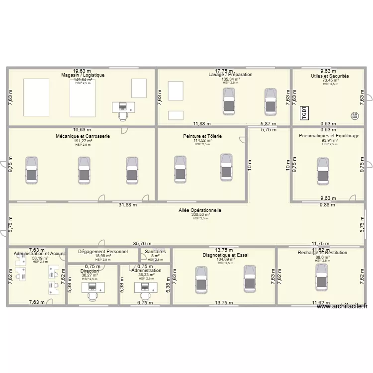 Projet IE1. Plan de 14 Pièces et 1440 m²