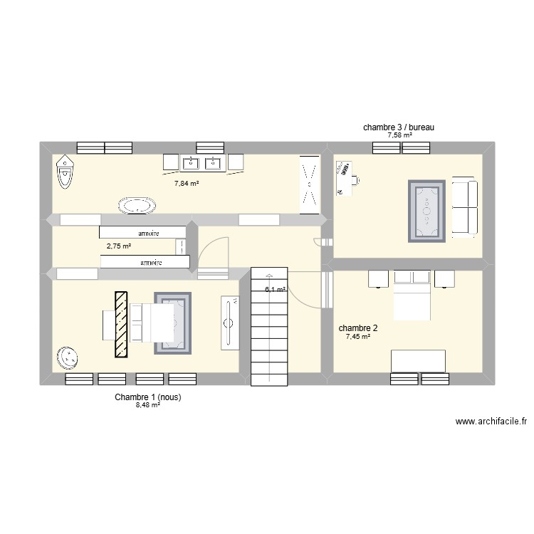 etage 1.1. Plan de 6 pièces et 40 m2