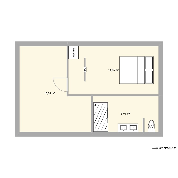 chambre n-0 bigourmet. Plan de 3 pièces et 40 m2