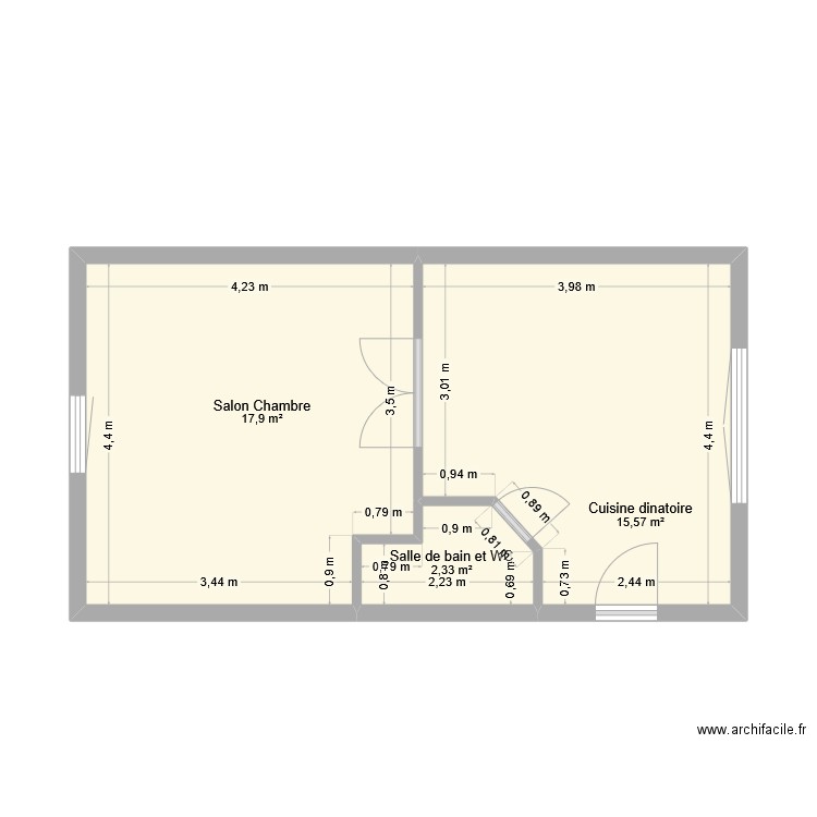 FRADET. Plan de 3 pièces et 36 m2