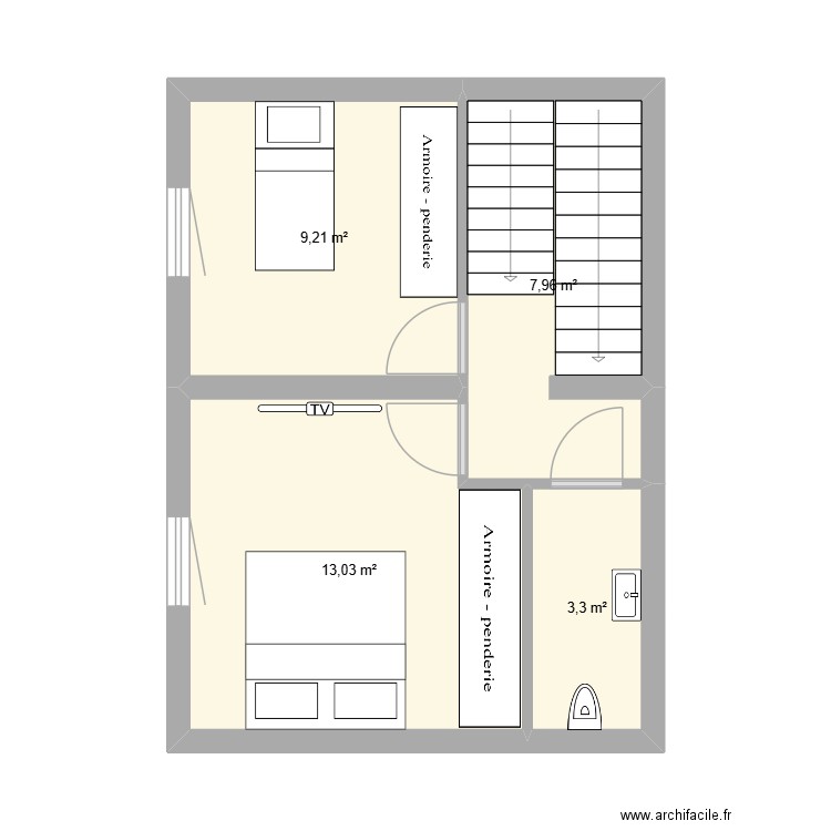 plan chambre. Plan de 4 pièces et 33 m2