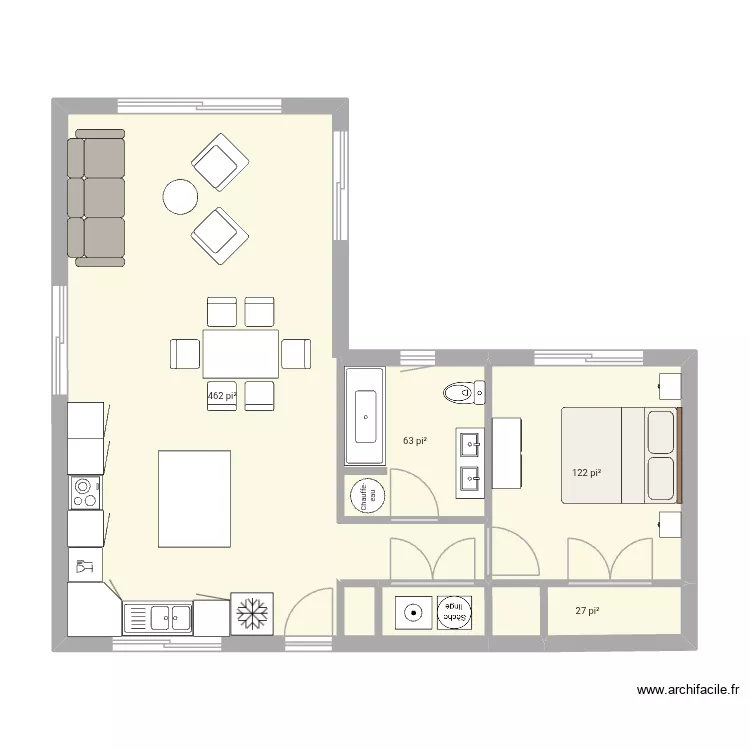 En L. Plan de 4 Pièces et 63 m² En L. Plan de 4 Pièces et 63 m²