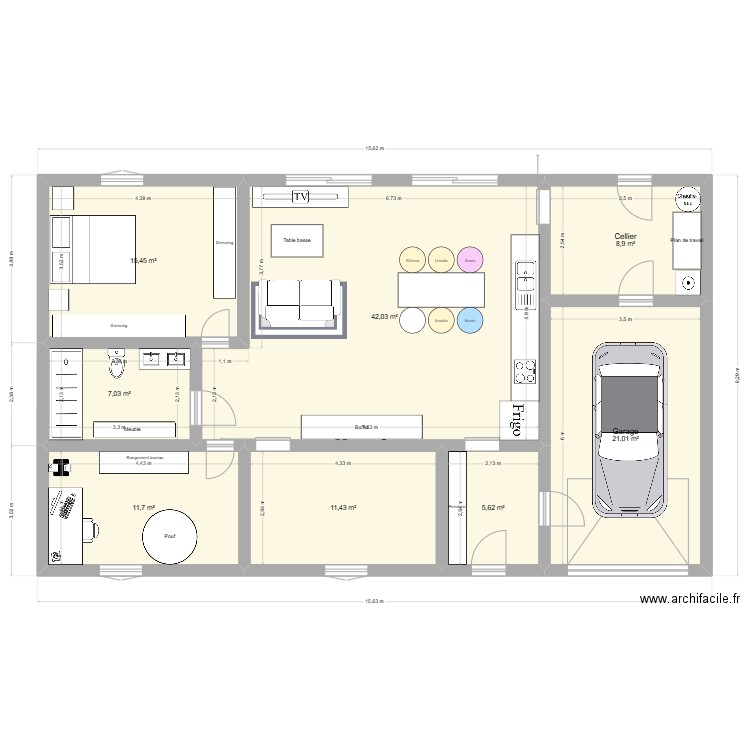 Numéro 1. Plan de 8 pièces et 123 m2