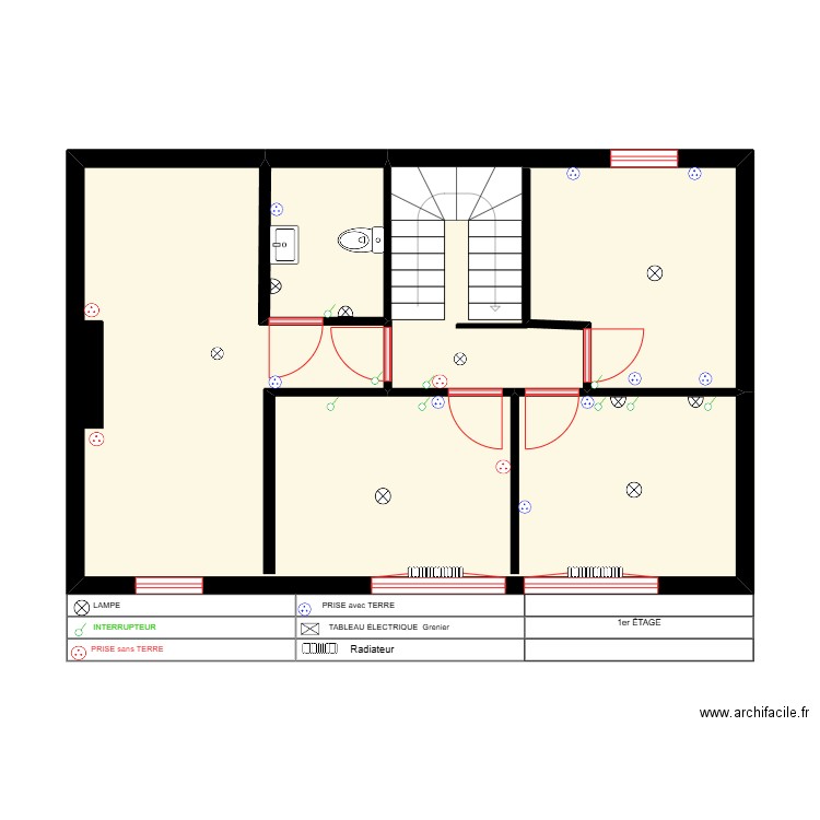 PLAN MAISON 1er ÉTAGE  ACTUEL. Plan de 3 pièces et 58 m2