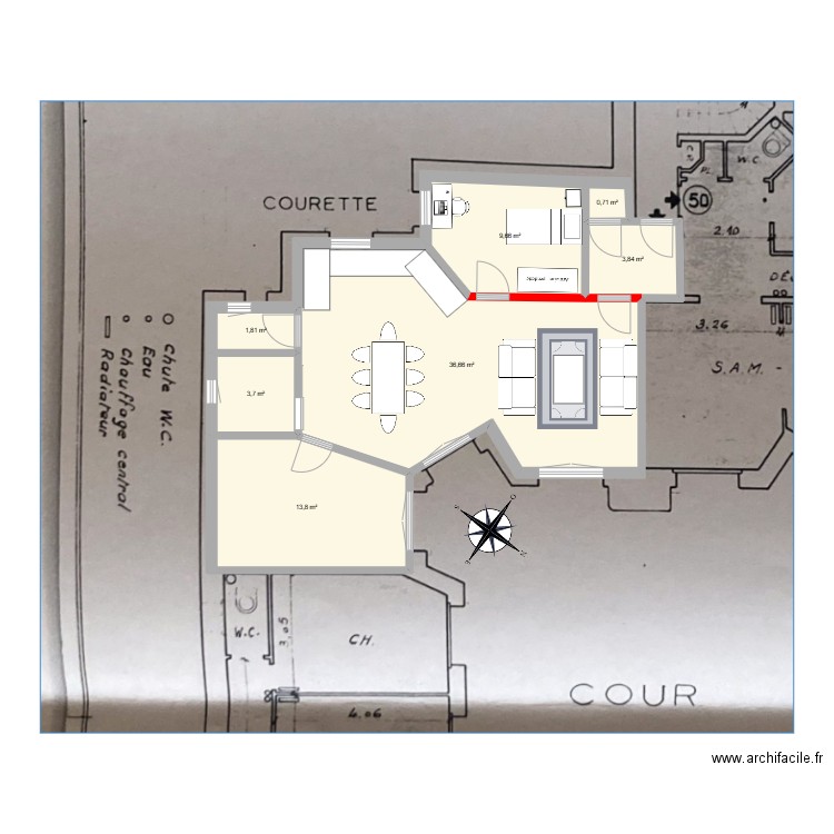 appart. Plan de 7 pièces et 70 m2