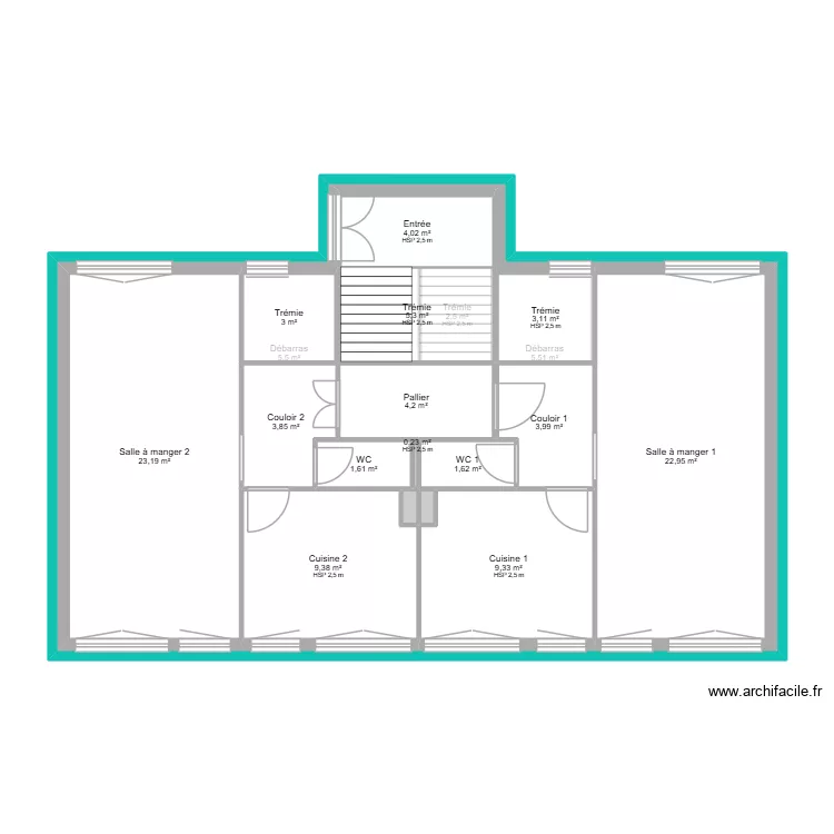 Conti projet&eacute;. Plan de 43 pièces et 610 m²