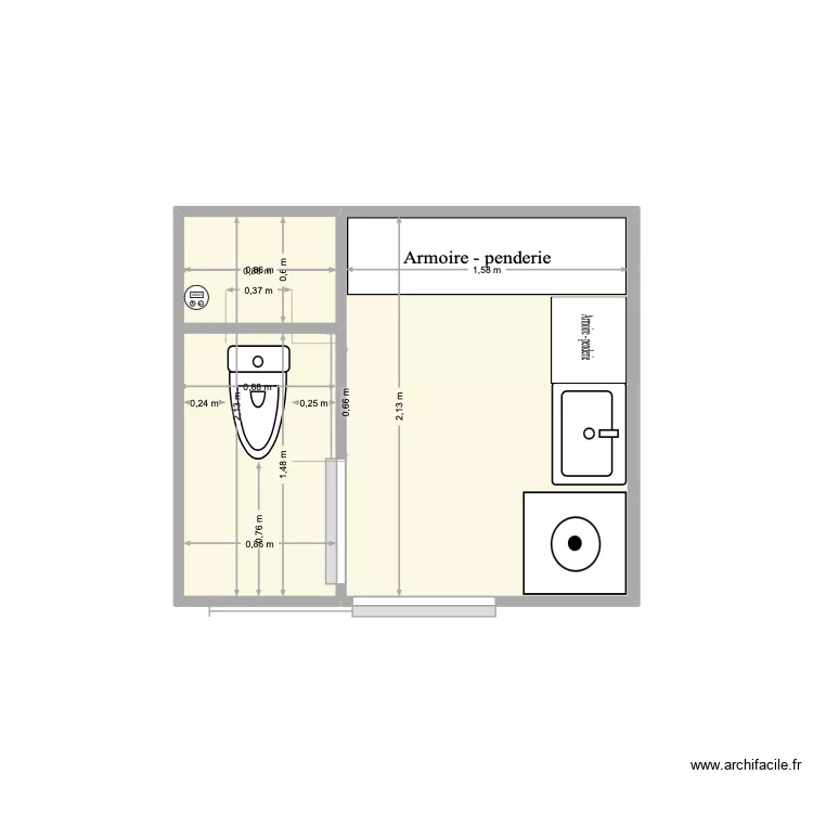 Buanderie/WC. Plan de 2  et 5 m²
