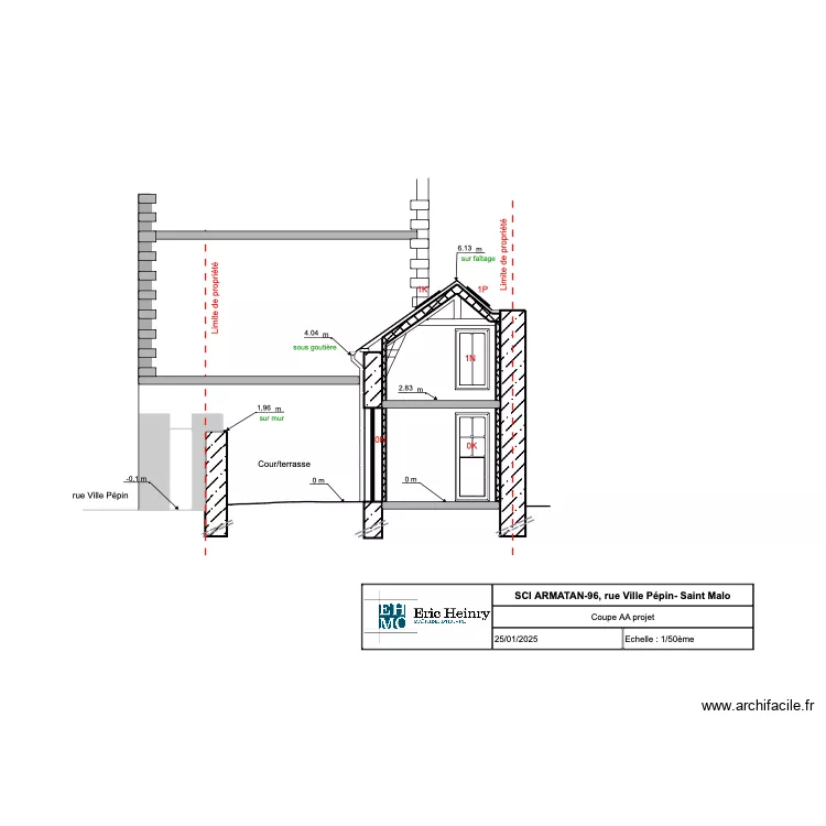 coupe AA projet. Plan de 