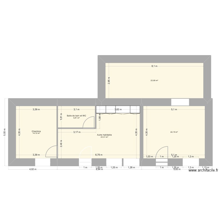 Aménagement dépendance. Plan de 5 pièces et 90 m2