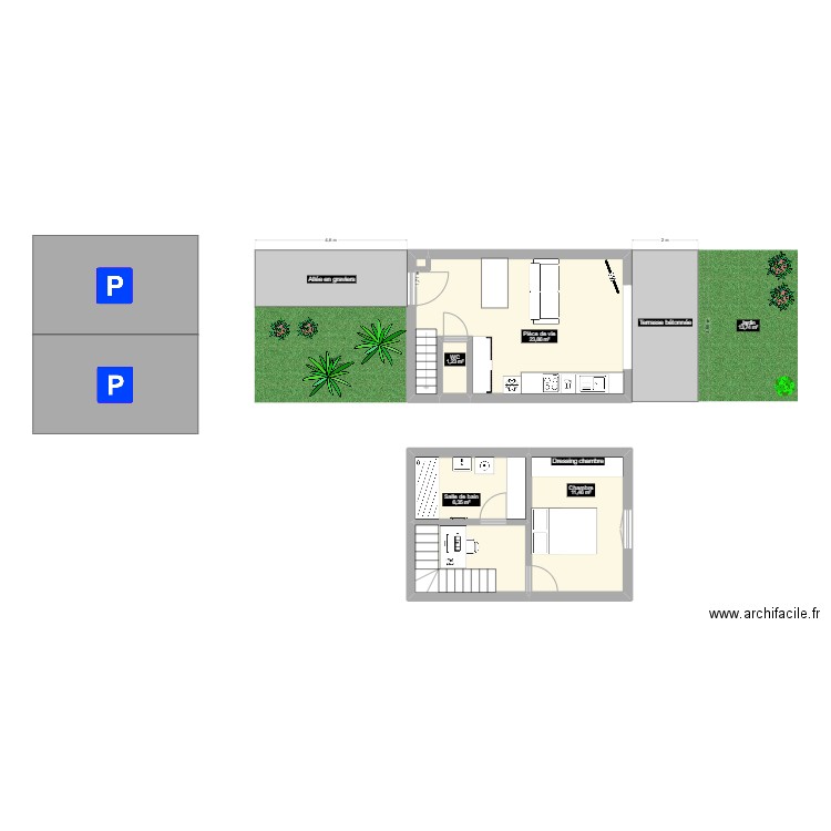 Heyrieux. Plan de 5 pièces et 50 m2