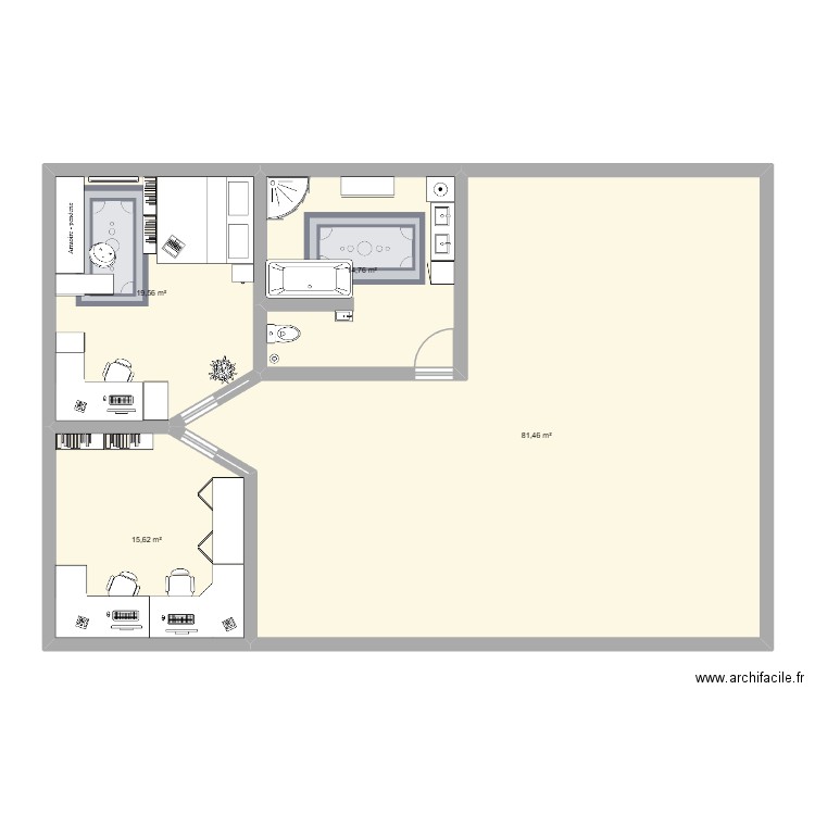 Baka ah plan. Plan de 4 pièces et 131 m2