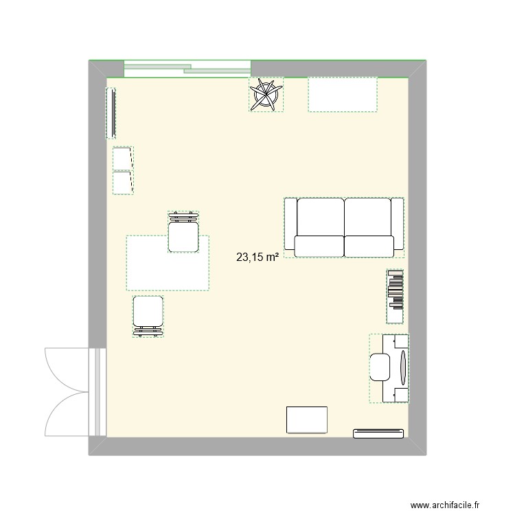 salon. Plan de 1 pièce et 23 m2