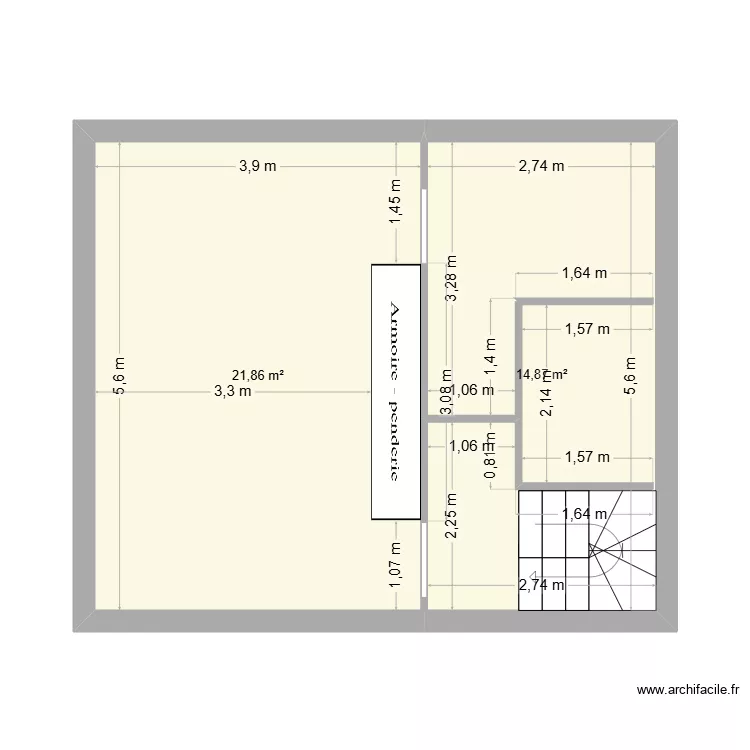 laureau demi palier. Plan de 2  et 37 m²