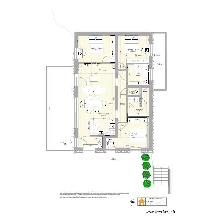 Viuz - RDC Bas - Projet v3 cotes finales. Plan de 10  et 97 m²