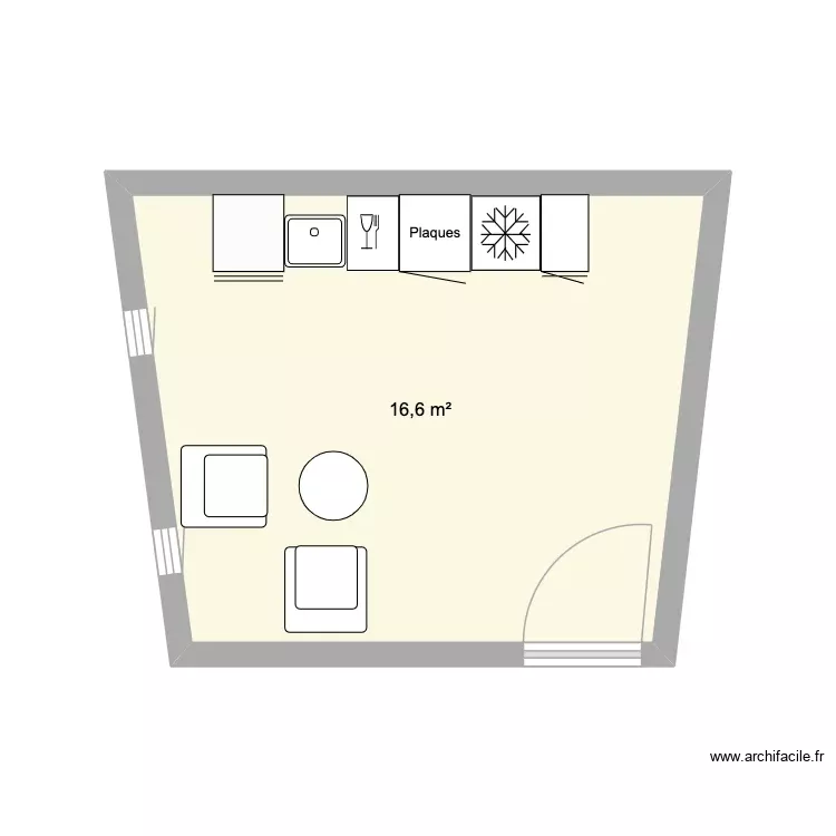 Gite RDC. Plan de 1 Pièce et 17 m² Gite RDC. Plan de 1 Pièce et 17 m²