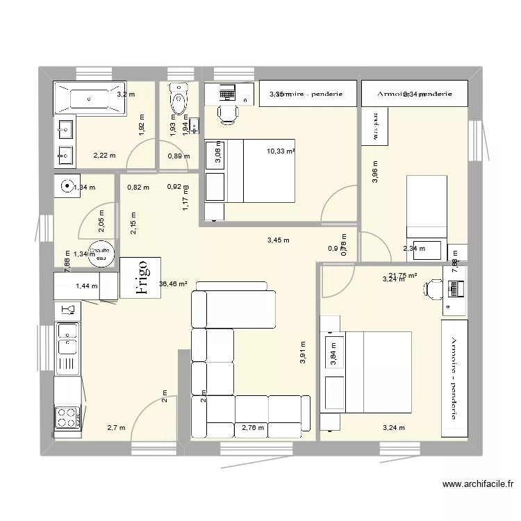 maison plan 1. Plan de 3  et 69 m²