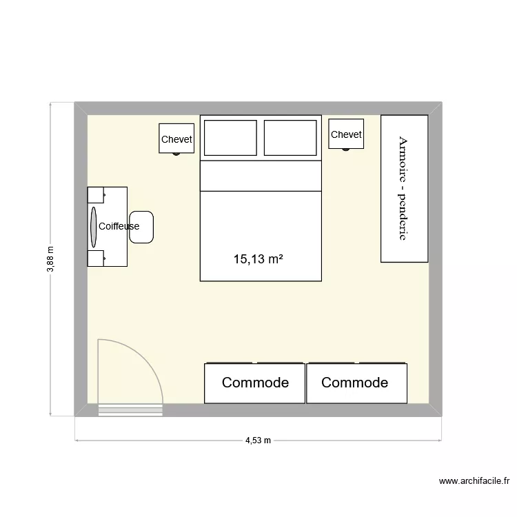 Chambre. Plan de 1  et 15 m²