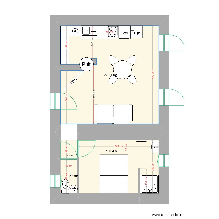 LEFAVRAIS. Plan de 4 pièces et 35 m2