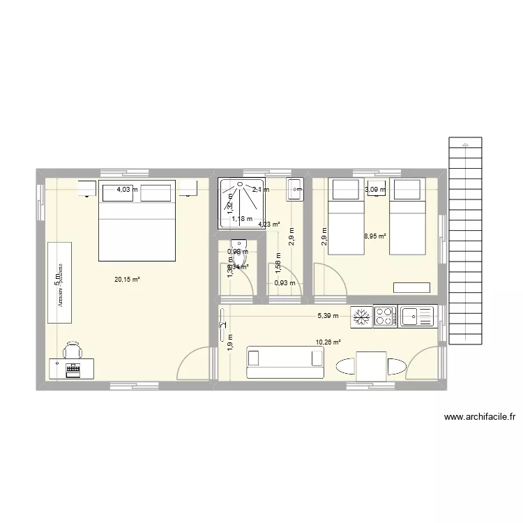 appartement Philippe. Plan de 5  et 45 m²