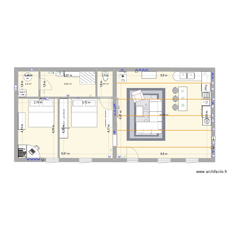 Maison V4. Plan de 5 pièces et 79 m2