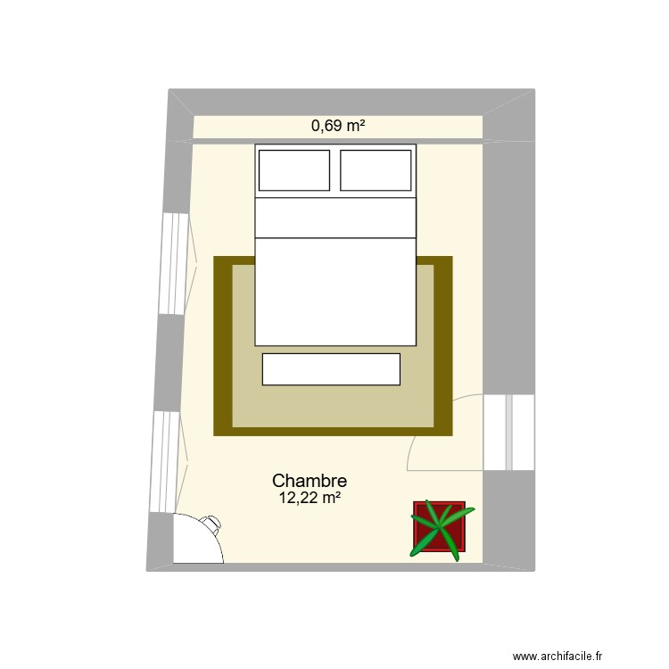 chambre parentale. Plan de 2 pièces et 13 m2