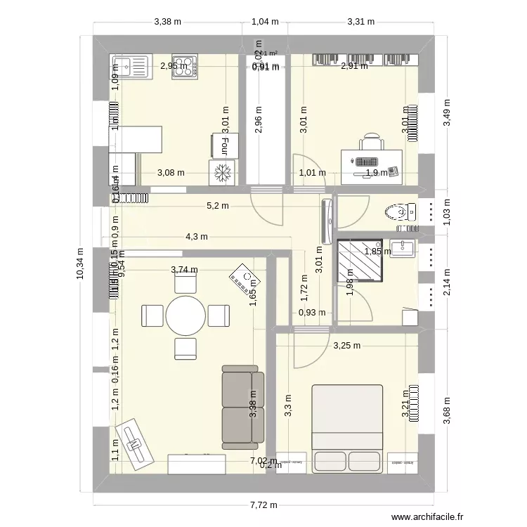 Plan 1er Niveau. Plan de 8 Pièces et 62 m²