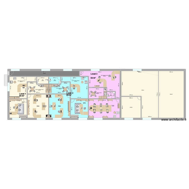 Surfaces locatives. Plan de 18 pièces et 444 m2