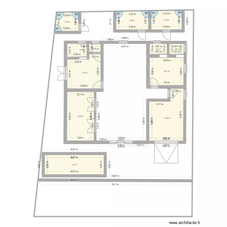caze armande. Plan de 11  et 88 m²