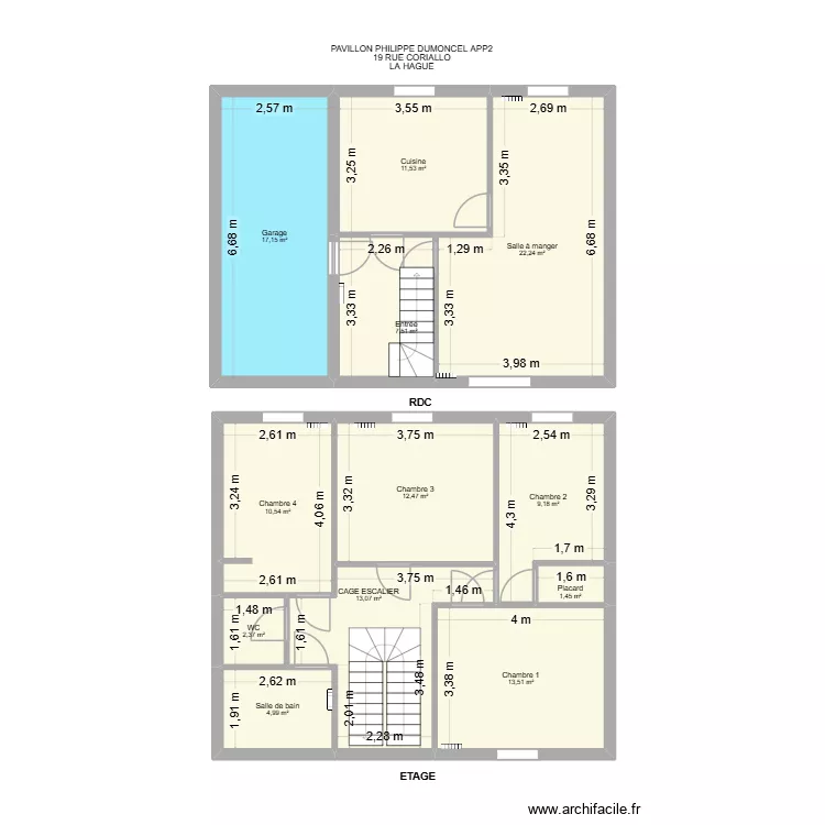 PAVILLON DUMONCEL APP2. Plan de 12  et 126 m²